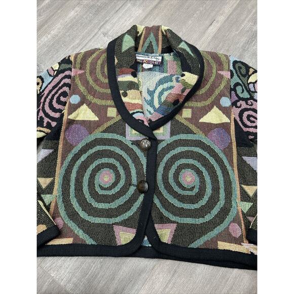 Vtg Its In The Bag Unge-Potch-Ket Sz Small Tapestry Button Jacket Art To Wear - Picture 4 of 9